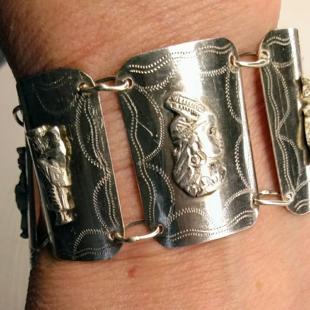 Peruvian Sterling Silver story panel bracelet